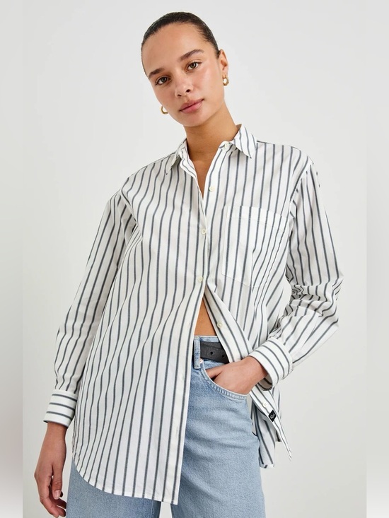 Tops - Rails Elsa Striped Button-Up Shirt in White and Navy
